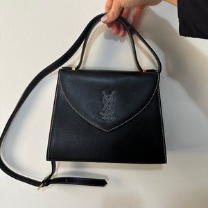 Vintage Yves Saint Laurent YSL Black Leather Top Handle With Strap